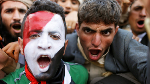 Partidarios del movimiento Houthi en una protesta en Sanaa.REUTERS/Khaled Abdullah