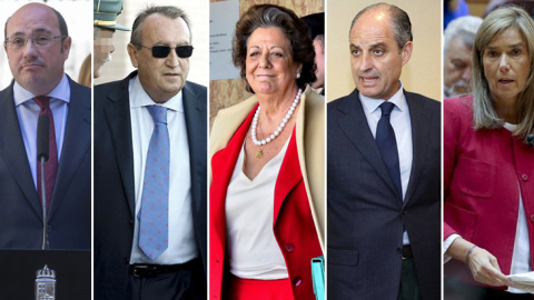 Pedro Antonio Sánchez, Carlos Fabra, Rita Barberá, Francisco Camps, y Ana Mato. EFE