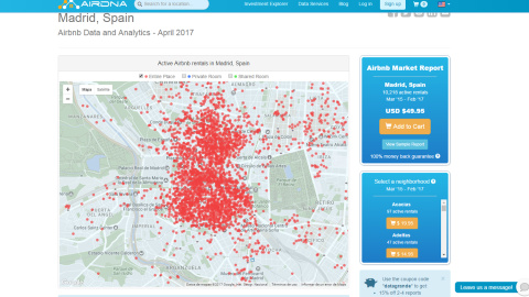 Viviendas en alquiler en Madrid, según el portar estadístico AirDNA.