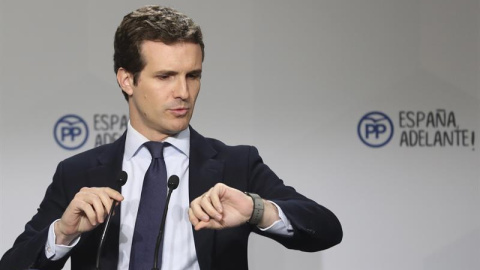 El vicesecretario de Comunicación del PP, Pablo Casado, este lunes. EFE/Ballesteros