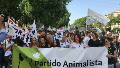 Manifestantes animalistas en Sevilla./ Twitter PACMA