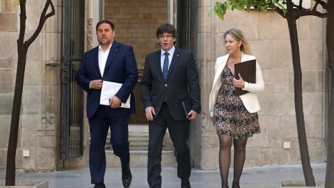 Junqueras, Puigdemont y Munté, hace unos días en Barcelona. EFE/Toni Albir