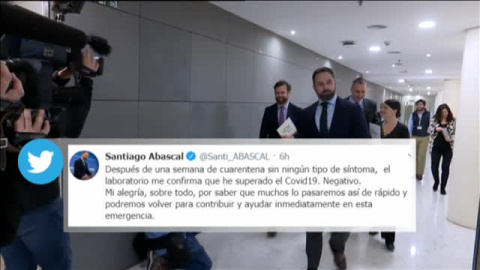 Santiago Abascal supera el coronavirus tras una semana de cuarentena 