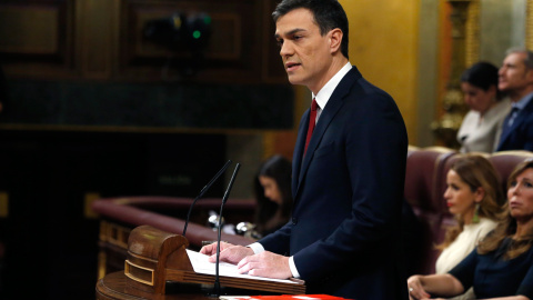 Pedro Sánchez durante su discurso.- EFE