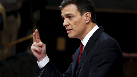 Pedro Sánchez durante el discurso de investidura.- REUTERS