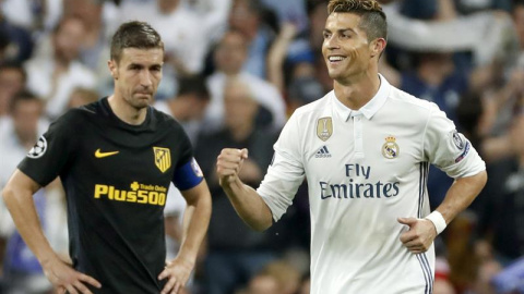 Cristiano Ronaldo celebra un gol contra el Atlético de Madrid. / CHEMA MOYA (EFE)