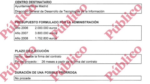 Detalle de las condiciones originales del Pliego de prescripciones técnicas para la contratación de servicios del programa +TIL convocada por el Ayuntamiento de Madrid.