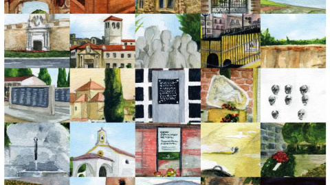 Collage de diferentes lugares de la Memoria de Andalucía-- Una acuarela de CANDELARIO G.FLORES