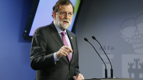 Mariano Rajoy tras un encuentro europeo en Bruselas.- EFE