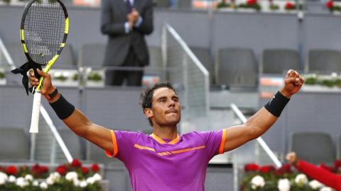 El tenista español Rafael Nadal, celebra su victoria durante el partido frente al italiano Fabio Fognini. /EFE