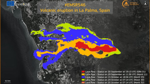 La lava del volcán de La Palma ocupa ya una superficie de 906,3 hectáreas