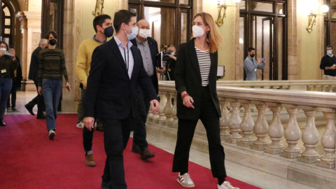 Jéssica Albiach, Joan Carles Gallego i David Cid, diputats d'En Comú Podem, en una imatge del Parlament d'aquest 17 de novembre.