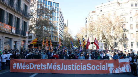 12/12/2021 - Imatge de la capçalera de la manifestació d'aquest diumenge a Barcelona de la plataforma +Drets i + Justícia Social.