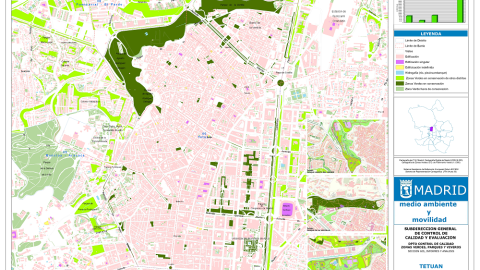 Mapa del Ayuntamiento de Madrid con las zonas verdes en el distrito de Tetuán.