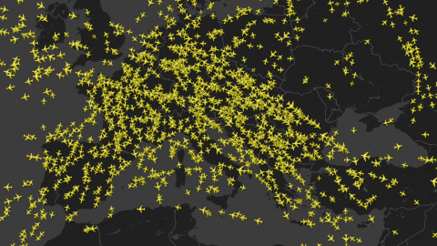 Tráfico aéreo en Europa, 08/09/2014 a las 11:00 CET.