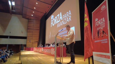 Paulo Carril, secretario xeral de la CIG, en la clausura del VIII Congreso de la CIG en octubre pasado.