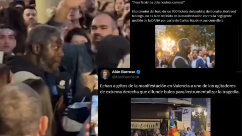 El agitador ultra Bertrand Ndongo es expulsado de la manifestación contra Carlos Mazón.-Público/X