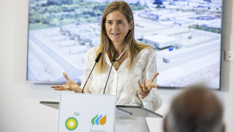 La secretaria de Estado de Energía del Ministerio para la Transición Ecológica y el Reto Demográfico, Sara Aagesen, interviene durante una presentación