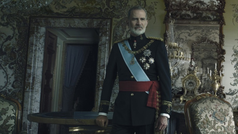 Retrato de Annie Leibovitz al Rey Felipe perteneciente a la exposición 'La tiranía de Cronos' del Banco de España, en Madrid (España).