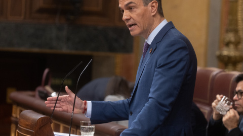 El presidente del Gobierno, Pedro Sánchez, durante su comparecencia en el Congreso.