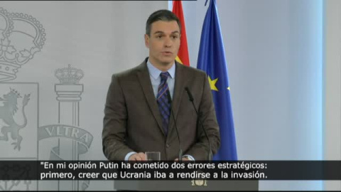 Sánchez cree que Putin ha cometido dos errores: "pensar que ucrania se iba a rendir ante la invasión" y "que Europa estaría dividida"