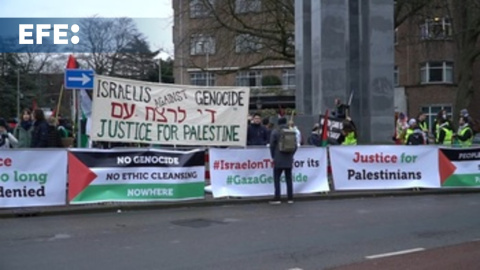 Concentración de protesta propalestina ante la Corte Internacional de Justicia en La Haya