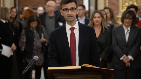 El presidente de la Corporación RTVE, José Pablo López, durante el acto de jura de acatamiento de la Constitución.