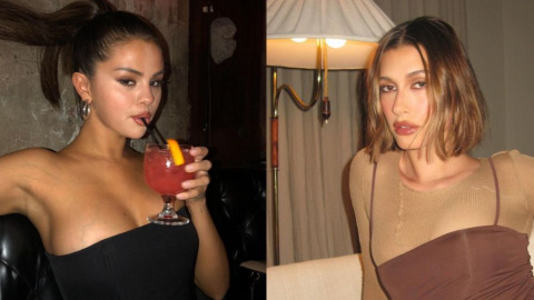 Selena Gómez y Hailey Bieber en fotos subidas a sus perfiles de Instagram.