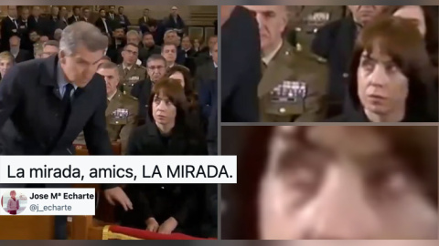 La mirada de la ministra Diana Morant a Alberto Núñez Feijóo durante la misa funeral por las víctimas de la DANA.