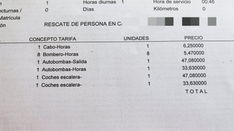 Imagen de la factura por el intento de suicidio, enviada en marzo de 2023.