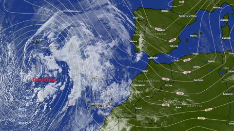 Imagen de satélite de la borrasca Dorothea sobre Canarias.