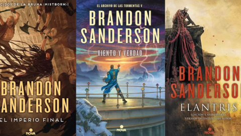 Portadas de tres libros de Brandon Sanderson.