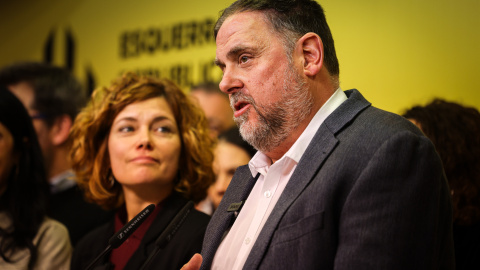 El president d'ERC, Oriol Junqueras, amb la secretària general, Elisenda Alamany