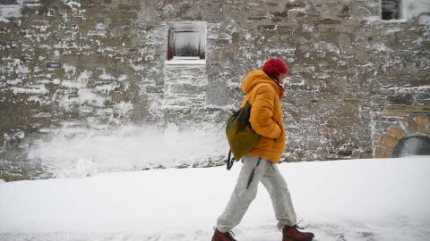 Una persona pasea por la nieve en Galicia, a 9 de diciembre de 2024.