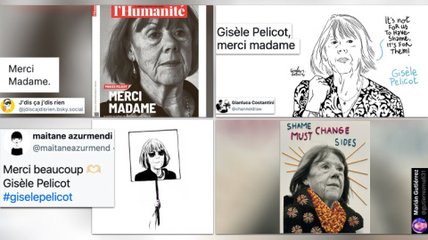 Mensajes de agradecimiento Gisèle Pélicot en las redes sociales por su dignidad.