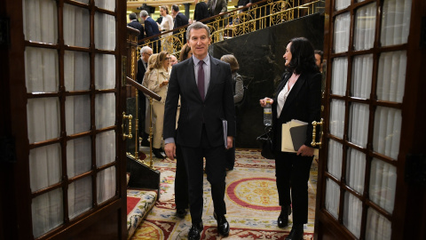 El presidente del Partido Popular, Alberto Núñez Feijóo, este jueves en el Congreso de los Diputados.