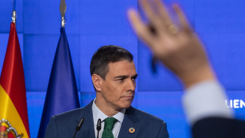 El presidente del Gobierno, Pedro Sánchez, durante la rueda de prensa en la que hecho balance año.