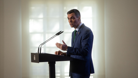 El presidente del Gobierno, Pedro Sánchez, durante una rueda de prensa posterior a la reunión del Consejo de Ministros, a 23 de diciembre de 2024, en Madrid (España).