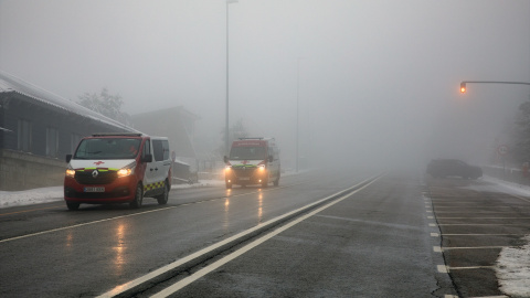 Foto de archivo de un banco de niebla en el Puerto de Navacerrada.