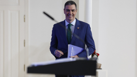 El presidente del Gobierno, Pedro Sánchez, ofrece una rueda de prensa tras reunión del último Consejo Ministros del año en el palacio de la Moncloa, el pasado 23 de diciembre.