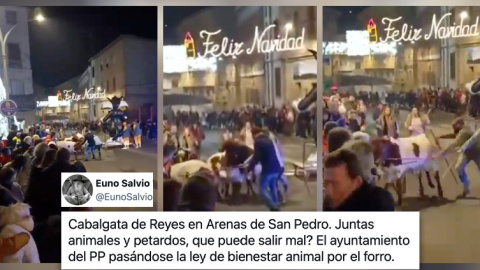 Un instante de la estampida en la cabalgata de Arenas de San Pedro.