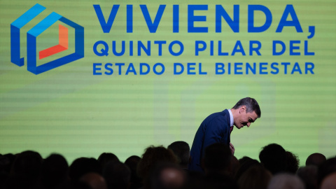 El presidente del Gobierno, Pedro Sánchez, durante el foro 'Vivienda, quinto pilar del Estado del Bienestar', organizado por el Ministerio de Vivienda y Agenda Urbana.