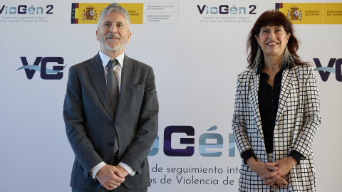 La ministra de Igualdad, Ana Redondo, y el ministro del Interior, Fernando Grande-Marlaska, presentan el nuevo modelo de respuesta policial a la violencia de género. LUGAR: Centro Tecnológico de Seguridad (CETSE), a 15 de enero de 2025, en Madrid (España).