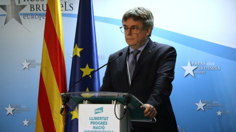 El president de Junts, Carles Puigdemont, durant una compareixença.