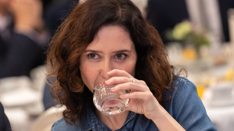 La presidenta de la Comunidad de Madrid, Isabel Díaz Ayuso, durante un desayuno informativo, este martes, en Madrid.