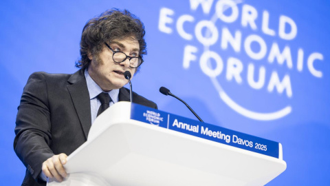 El presidente de Argentina, Javier Milei, durante su intervención en el Foro Económico de Davos, a 23 de enero de 2025.