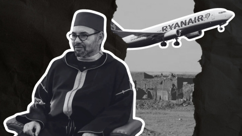 Fotomontaje del rey de Marruecos, Mohamed VI, y un avión de la compañía Ryanair