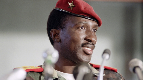 Imagen del presidente de Burkina Faso entre 1983 y 1987, Thomas Sankara, en una rueda de prensa