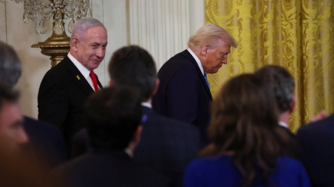 El primer ministro israelí, Benjamin Netanyahu, junto al presidente de EEUU, Donald Trump, en la Casa Blanca.