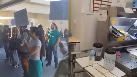 Imágenes de la protesta en el Hospital 12 de Octubre y de la sala de tallado en el servicio de anatomía patológica, a 6 de febrero de 2025.